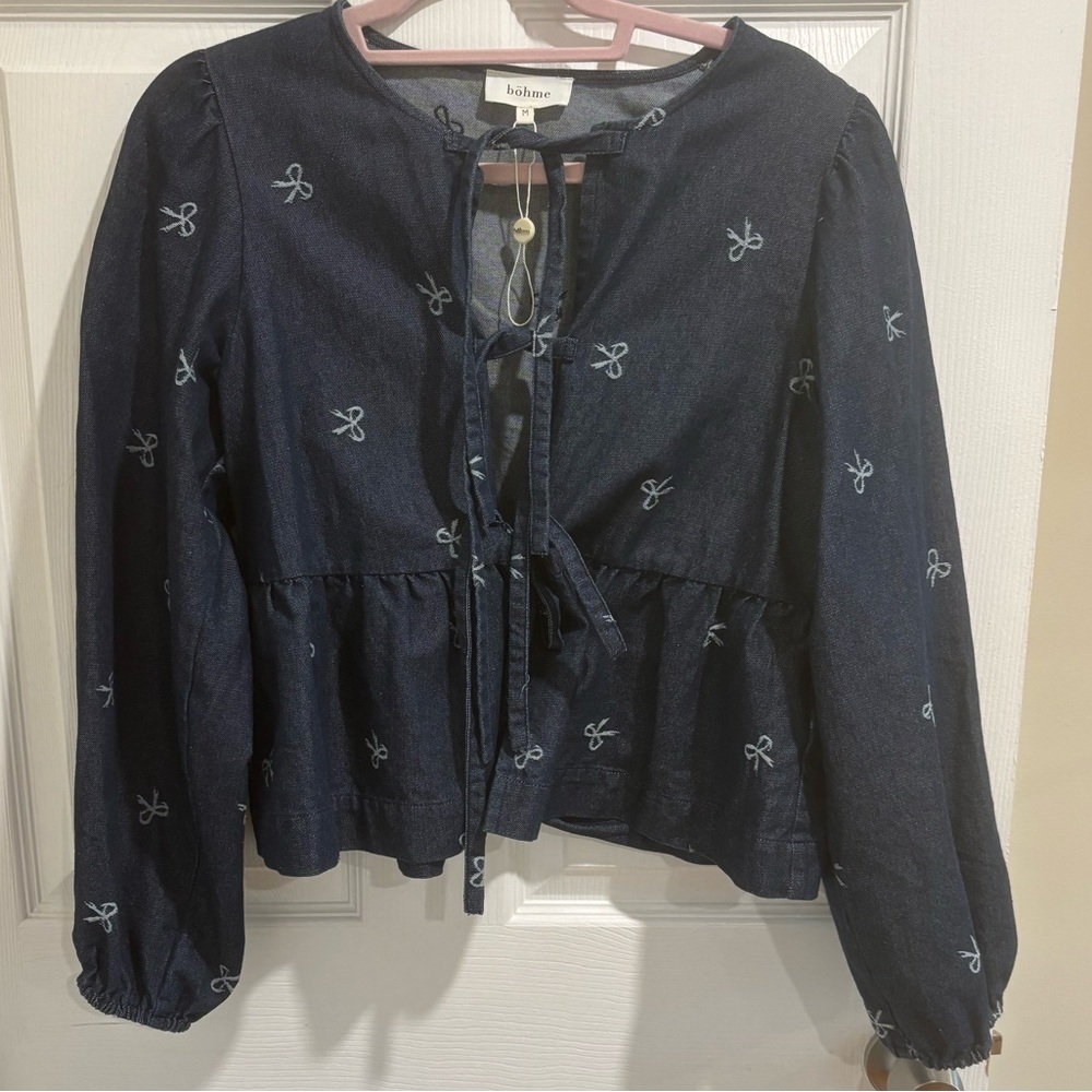 Bohme Denim Tie Peplum Top